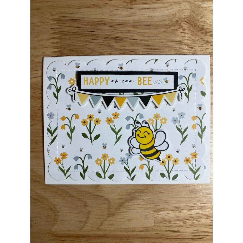 Bee & Flowers Greeting Card – Handmade A2 Card – All Occasion Blank Card